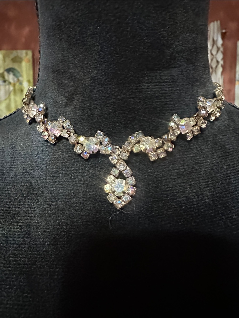 Vintage Rhinestone Necklace with Aurora Borealis crystals